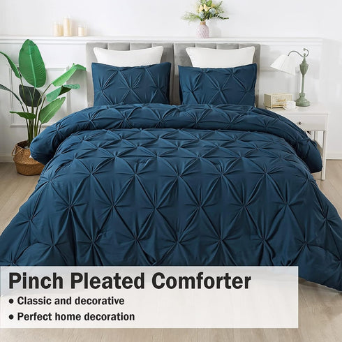 Marquis Luxurious Pinch Pleated All-Season Comforter With  Pillow Shams